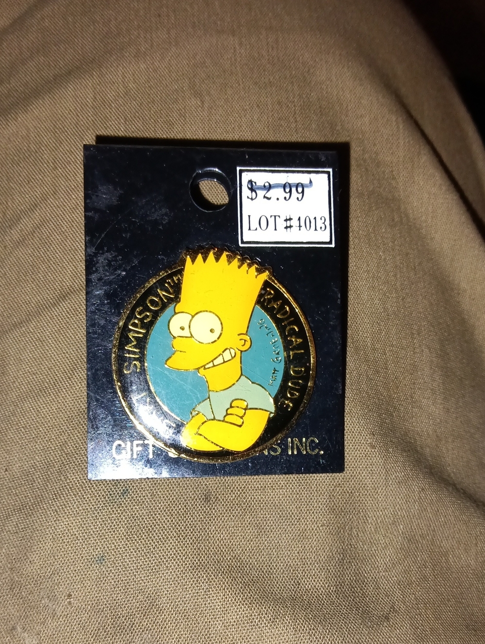 1990 Simpsons Bart Simpson Radical Dude Yellow Enamel Pin -  New Old Stock Htf